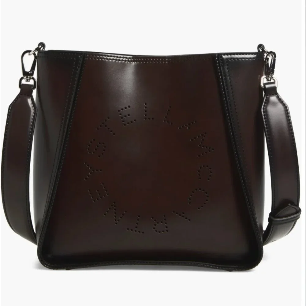Stella McCartney Logo Faux Leather Crossbody Bag Black -Brown
